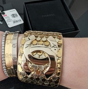 CHANEL Gold and Silver Cuff Bracelet